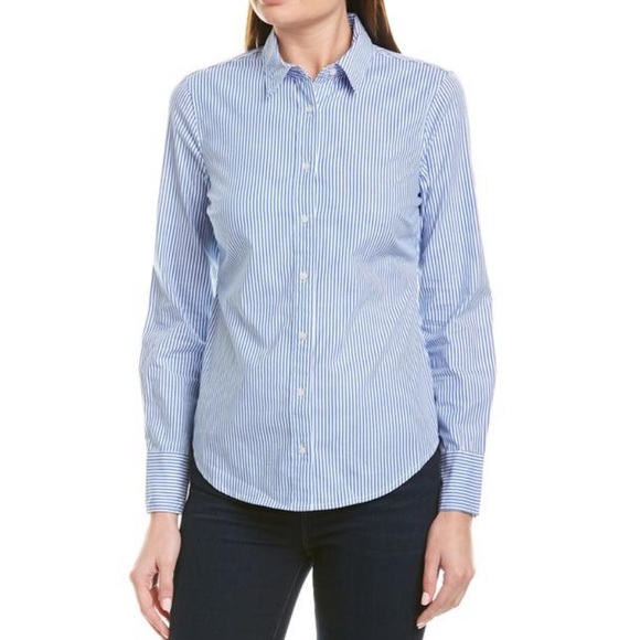 J. Crew Tops - J. Crew Blue White Pen Stripe Button Down Shirt Top Blouse Sz 8